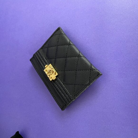 CHANEL Boy Flat Card Holder in Black Caviar AGHW Coin Case - Picture 7 of 9